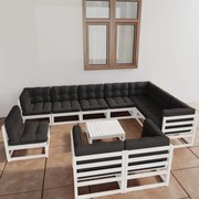 vidaXL 11-delige Loungeset met kussens massief grenenhout wit