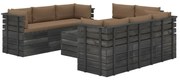 vidaXL 9-delige Loungeset met kussens pallet massief grenenhout