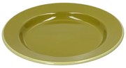 Bord, emaille, olijfgroen met lichtgroen randje,Ø26 CM