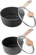 VEVOR antiaanbakpanset met glazen deksel (1,42 L + 2,37 L), soeppan met afneembare handgreep, melkpan van aluminiumlegering, groentepan, zwart