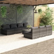 vidaXL 8-delige Loungeset met kussens poly rattan grijs