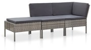 vidaXL 3-delige Loungeset met kussens poly rattan grijs