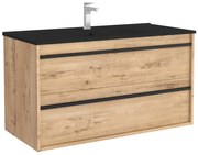 Muebles Resh badkamermeubel eiken 100cm met zwarte wastafel en kraangat