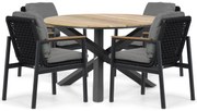 Tuinset Ronde Tuintafel 4 personen 120 cm Aluminium/rope Grijs Coco Ralph/Fabriano