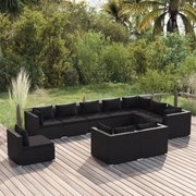 vidaXL 10-delige Loungeset met kussens poly rattan zwart