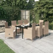 vidaXL 9-delige Tuinset met kussens beige