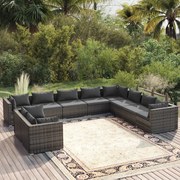 vidaXL 10-delige Loungeset met kussens poly rattan grijs