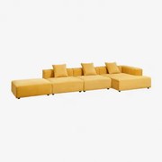 3-delige Chaise Longue Modulaire Bank Rechts Met Pof (↔︎450 Cm) Bruna Stof Chenille Mosterd - Sklum