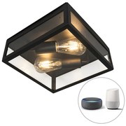 Industriële smart buitenplafondlamp met dimmer zwart incl. 2 WiFi ST64 - Rotterdam Modern E27 Buitenverlichting vierkant