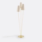 Drievoudige staande lamp in messing, linnen&amp;rotan, Amaya