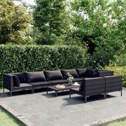 vidaXL 9-delige Loungeset met kussens poly rattan donkergrijs