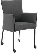 Goossens Eetkamerstoel Funk Zwarte Poten donkergrijs stof met armleuning en met wielenZwart skater wiel met zwarte kap, modern design