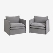 Set Van 2 Fauteuils Met Armleuningen In Linnen En Katoen Grace Stof Donkergrijs - Sklum