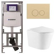 QeramiQ Dely Toiletset - 36.3x51.7cm - diepspoel - rimless - Geberit UP320 inbouwreservoir - softclose toiletzitting - bedieningsplaat beige - ronde knoppen - wit glans SW543431/0701131/SW1102365