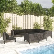 vidaXL 9-delige Loungeset met kussens poly rattan donkergrijs