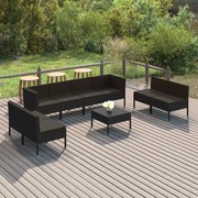 vidaXL 9-delige Loungeset met kussens poly rattan zwart