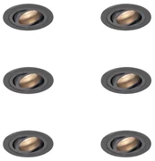 Set van 6 Moderne inbouwspot gunmetal GU10 50mm rond kantelbaar - Rondoo GU10 Binnenverlichting Lamp