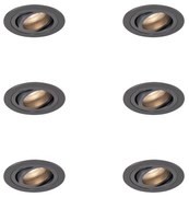 Set van 6 Moderne inbouwspot gunmetal GU10 50mm rond kantelbaar - Rondoo