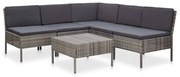 vidaXL 6-delige Loungeset met kussens poly rattan grijs