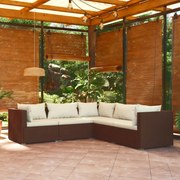 vidaXL 5-delige Loungeset met kussens poly rattan bruin