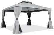Groot tuinpaviljoen met muskietennet en gordijnen Valencia 4 x 4 m grijs Garden Point