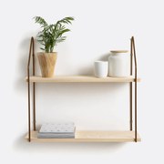 Dubbele wandplank in hout en metaal L65 cm, Vinto