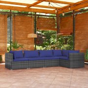 vidaXL 5-delige Loungeset met kussens poly rattan grijs