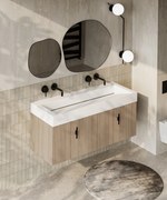 Muebles Calas badmeubel ribbelfront 120cm naturel eiken met solid surface wastafel zonder kraangaten