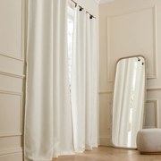 Verduisteringsgordijn van gewassen linnen, leren lussen, Private