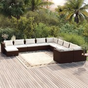 vidaXL 11-delige Loungeset met kussens poly rattan bruin