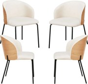 Set 4 Glacia Witte Stoffen Stoelen met Gestoffeerde Houten Rugleuning