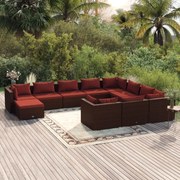 vidaXL 11-delige Loungeset met kussens poly rattan bruin