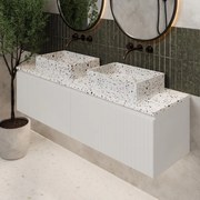 Fontana Terrazzo ribbelfront badmeubel 160cm mat wit met rechthoekige waskommen en toppaneel