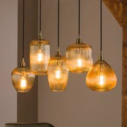 Hanglamp Met 5 Amberkleurige Kappen