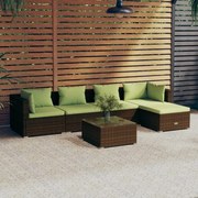 vidaXL 6-delige Loungeset met kussens poly rattan bruin