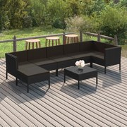 vidaXL 8-delige Loungeset met kussens poly rattan zwart