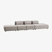 3-delige Modulaire Bank Met Chaise Longue Rechts En Fogler Poef Corduroy Grijs – Taupe – Koel - Sklum