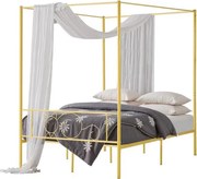 VEVOR hemelbedframe (volledige maat), metalen hemelbed met minimalistisch hoofdeinde en hemelbedontwerp, stevige stalen lattenbodem (rond), opbergruimte onder het bed, geen boxspring vereist, goud