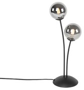 Moderne tafellamp zwart 2-lichts met smoke glas - Athens