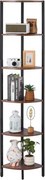 VEVOR 6-laags hoekschap, hoge hoekstandaard met led-verlichting, displayplank, opbergrek met metalen frame en houten planken, staande plank, tentoonstellingsboekenplank voor slaapkamer, woonkamer, kantoor, bruin