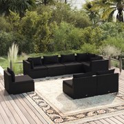 vidaXL 8-delige Loungeset met kussens poly rattan zwart