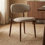 Eetkamerstoel Walnoot Met Beige Stof