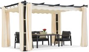 Barbados terraspergola 3x3 m met Garden Point gordijnen antraciet beige