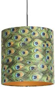 Stoffen Eettafel / Eetkamer Hanglamp met velours kap pauw met goud 40 cm - Combi Klassiek / Antiek E27 cilinder / rond rond Binnenverlichting Lamp