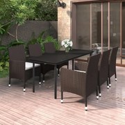 vidaXL 7-delige Tuinset met kussens poly rattan en glas