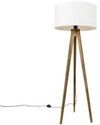 Landelijke tripod vintage hout met kap wit 50 cm - Tripod Classic Landelijk E27 rond Binnenverlichting Lamp