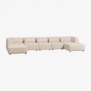 Modulaire Bank Met Dubbele Chaise Longue Van 5 Delen Fogler Chenille Crème Beige - Sklum