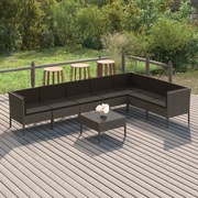 vidaXL 8-delige Loungeset met kussens poly rattan grijs