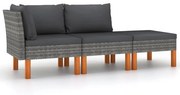 vidaXL 3-delige Loungeset poly rattan en massief eucalyptushout