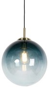 Art Deco hanglamp messing met oceaanblauw glas 33 cm - Pallon Art Deco E27 bol / globe / rond Binnenverlichting Lamp